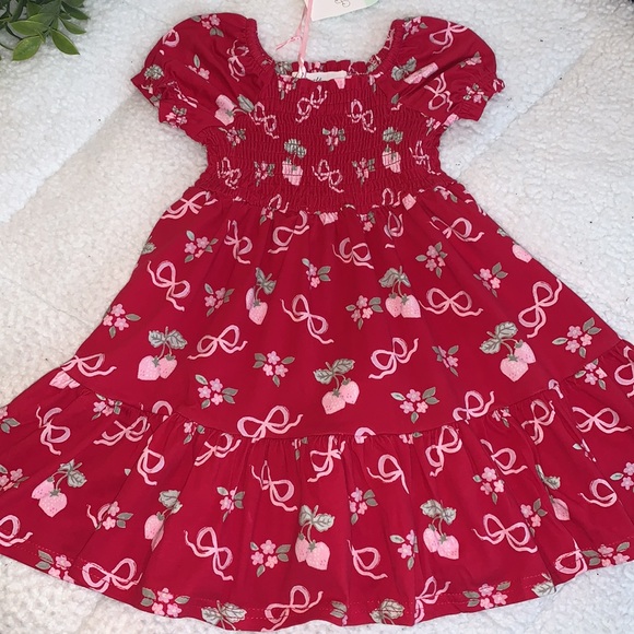 NWT Sweet Honey Puff Sleeve Dress Sweet Strawberry Glaze 18M Red - Picture 2 of 10